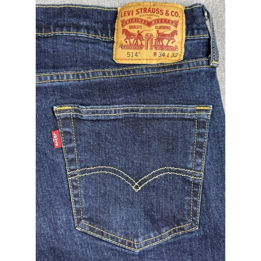 Levi's 514 Men's 34x32 Dark Wash Straight Fit Jeans Blue Denim